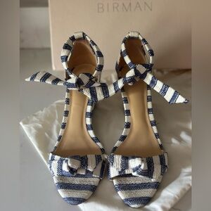 Alexandre Birman Clarita Wedge Sandals. Blue/White Striped Size EU 38/US 7.5-8